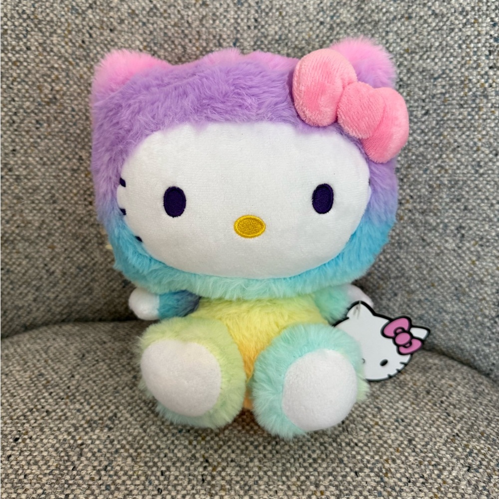Hello Kitty 9.5” Plush in Overalls Multicolor Pink Bow Character – NWT